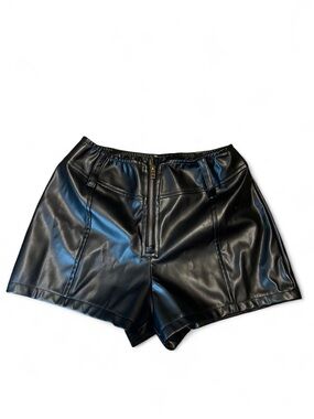SHEIN Black Faux Leather High-Waist Zip Front Shorts